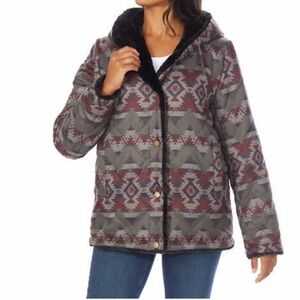 Pendleton Reversible Faux Fur Printed Snap Closure Coat sz M